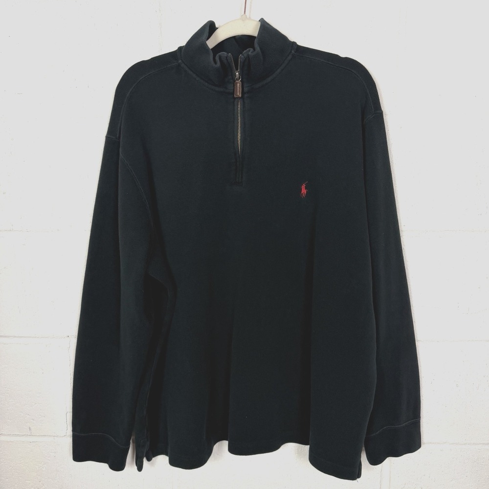 Polo Ralph Lauren Mens Estate Rib 1/4 Zip Pullover XXL‎ Black Preppy Old Money